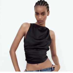 Zara open back satin top